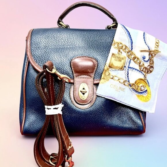 VTG USA Coach Turn Lock 4226 Leather Teal Blue Crossbody + Celine Handkercief - Picture 2 of 16